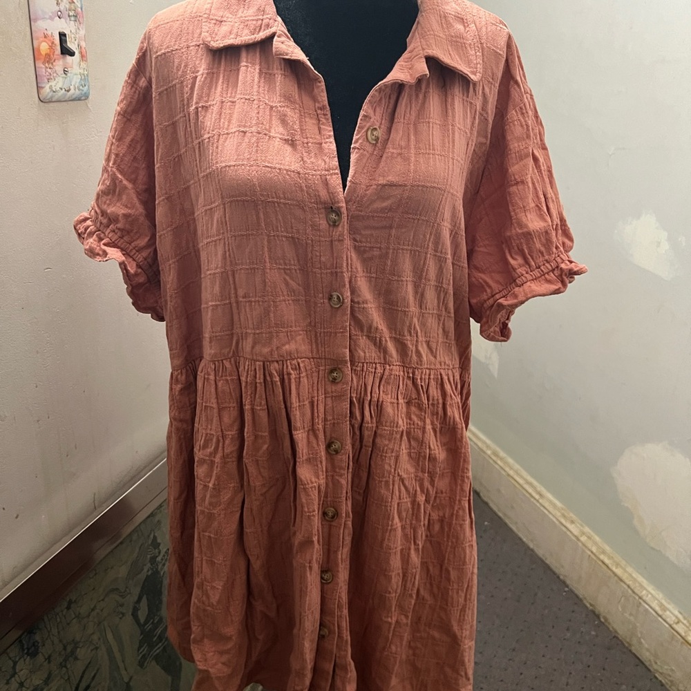 Rebdolls Salmon Color Smock Style Short Sleeve Dress